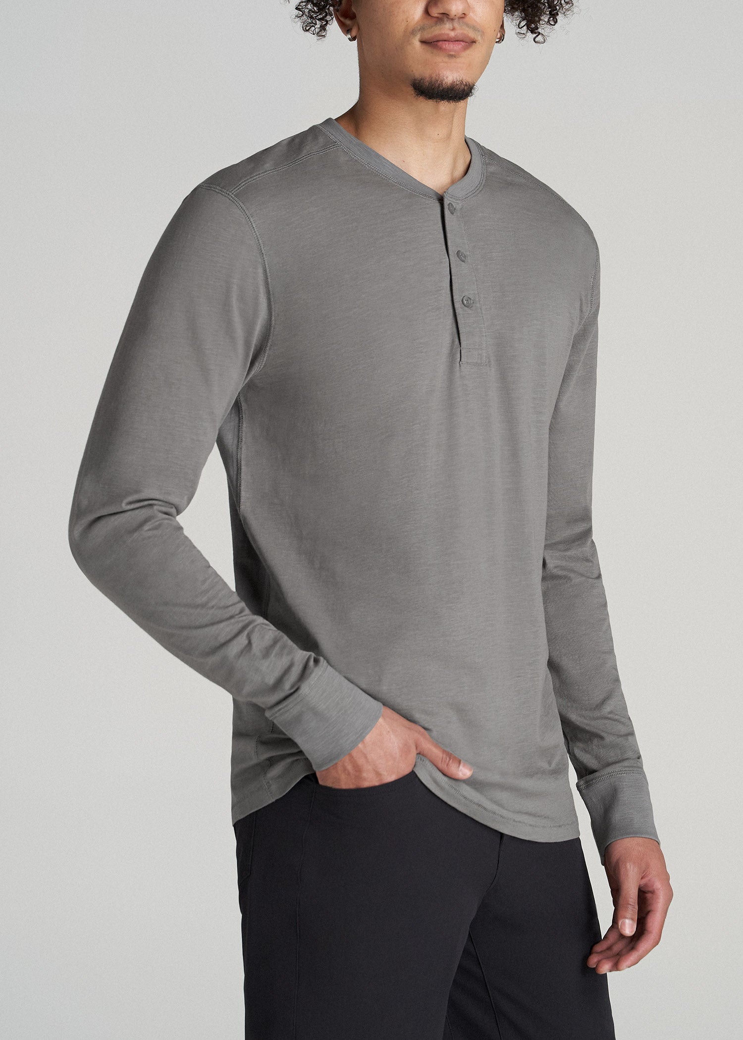 Men's Long Sleeve Henley 3 Button Pullover Cotton T-Shirt Crew Neck