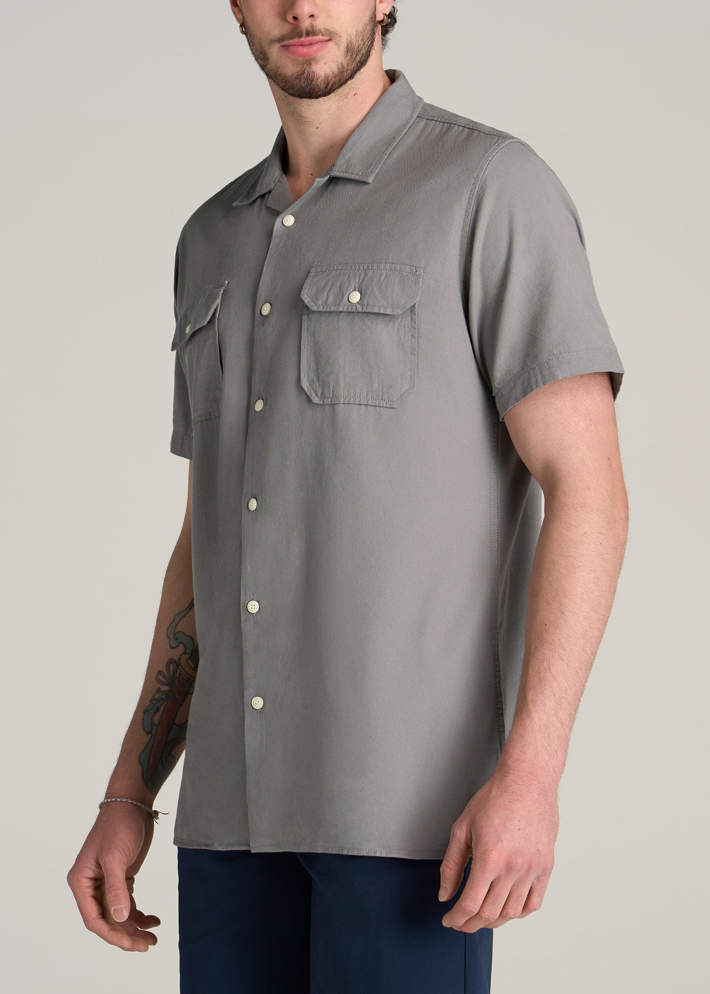 Men's Two Pocket Shirts: Tall Men Camp Pewter Shirt | American Tall