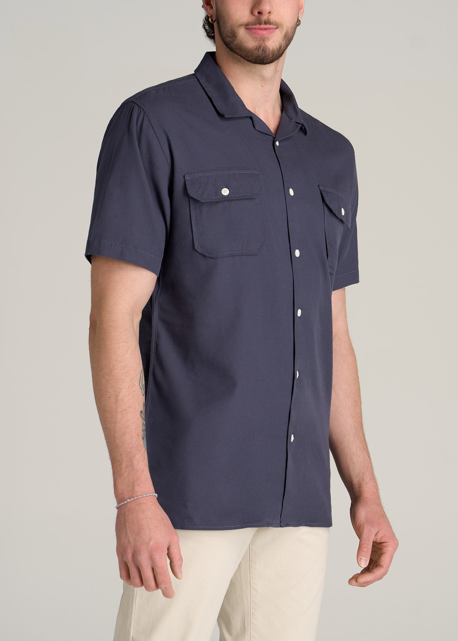 LJ&S Men's Tall Two-Pocket Camp Shirt Weathered Navy | American Tall