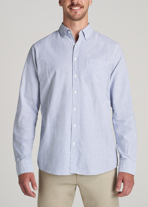 Washed Oxford Shirt For Tall Men Blue Banker Stripe – American Tall
