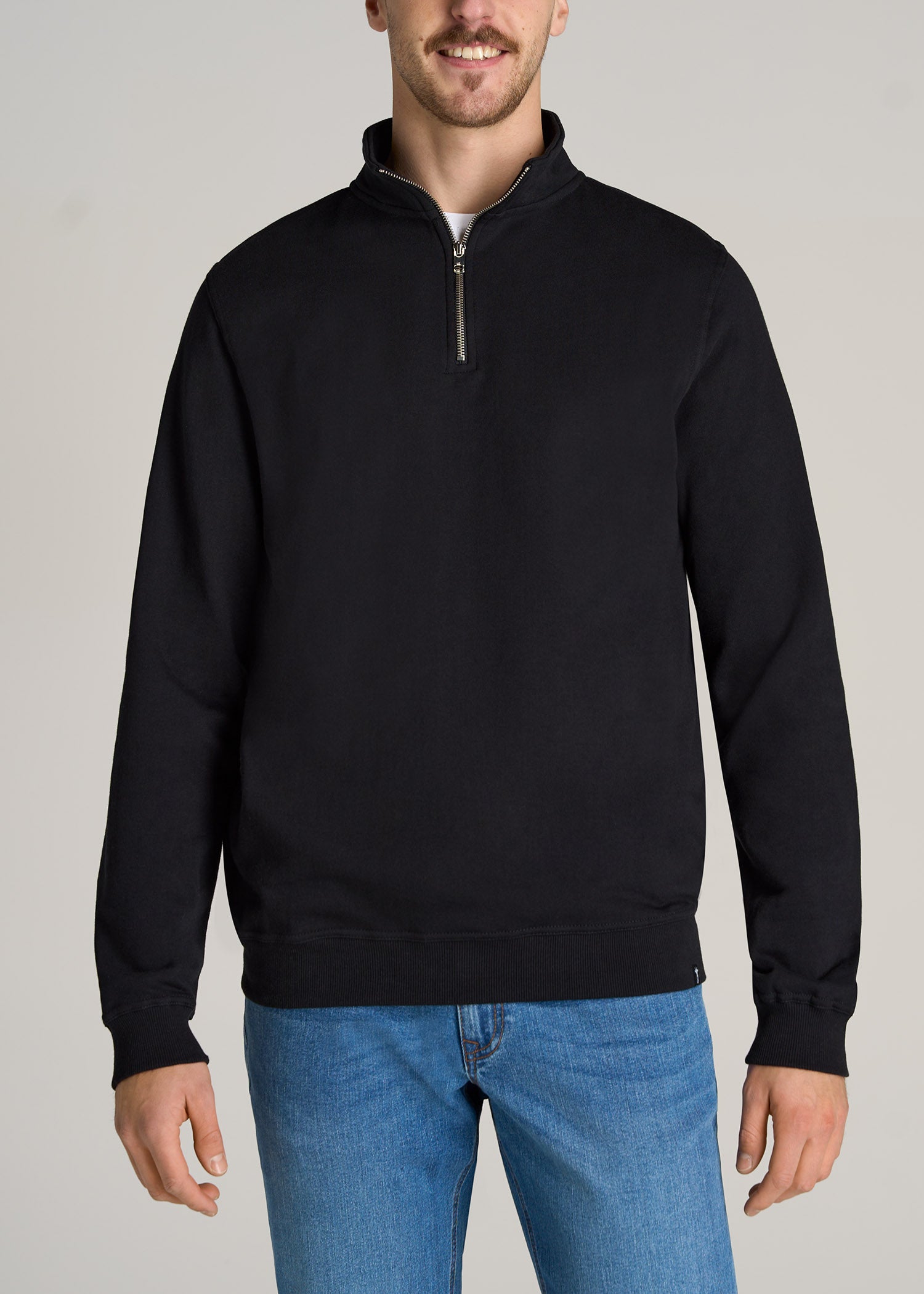 American-Tall-Men-Wearever-Fleece-Quarter-Zip-Sweatshirt-Black-front