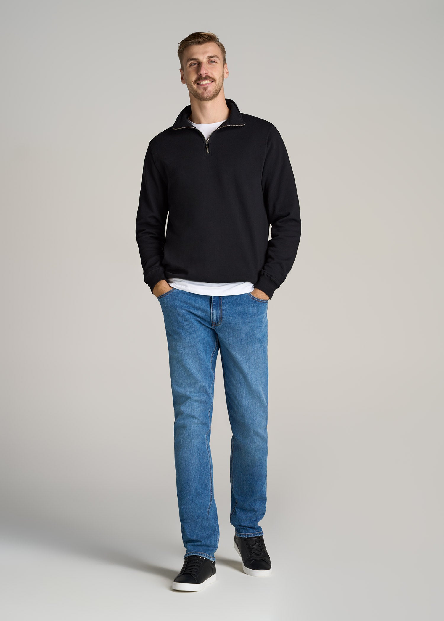 Quarter Zip Sweatshirt Men's: Tall Wearever Fleece Sweatshirt Black –  American Tall