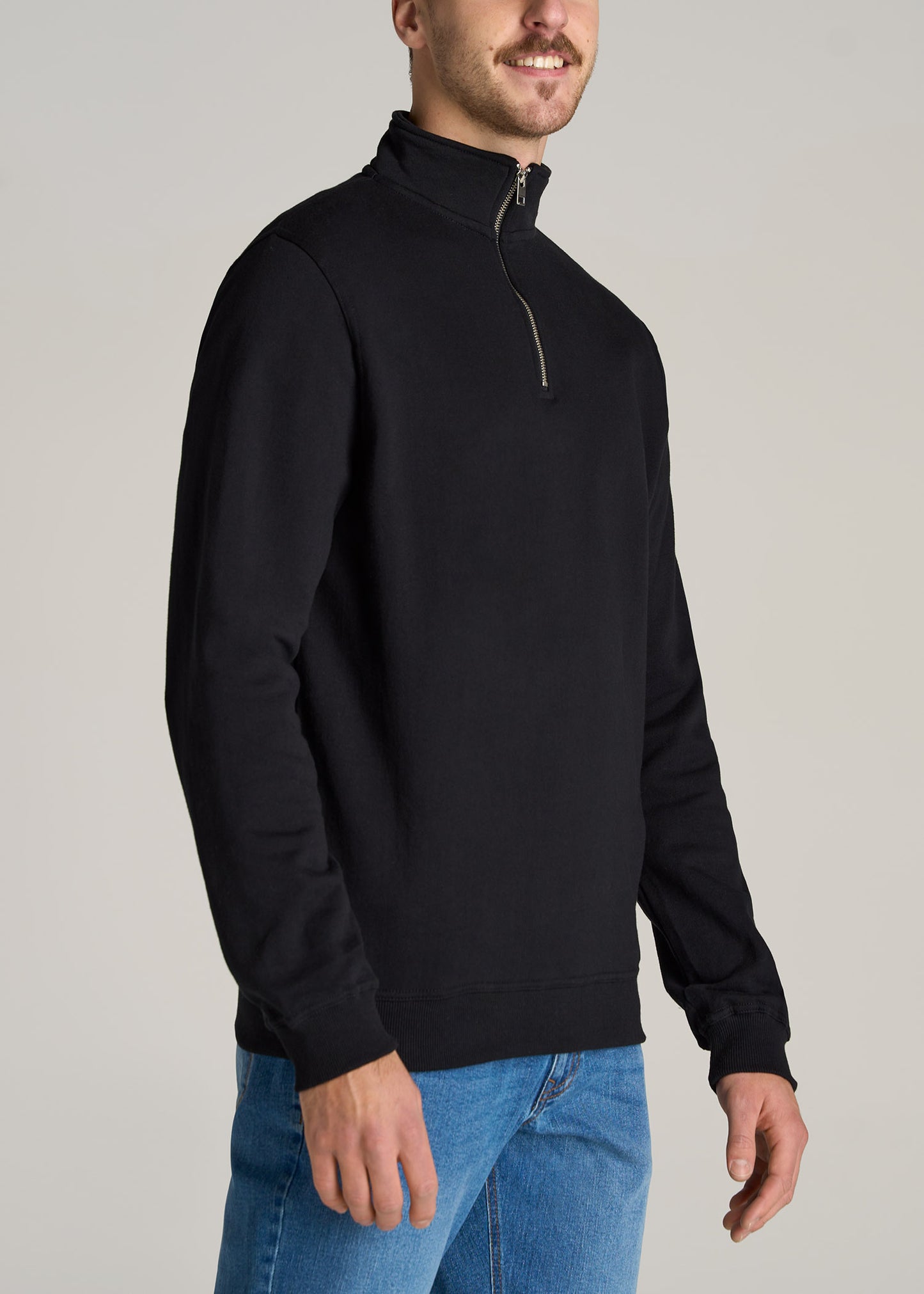     American-Tall-Men-Wearever-Fleece-Quarter-Zip-Sweatshirt-Black-side