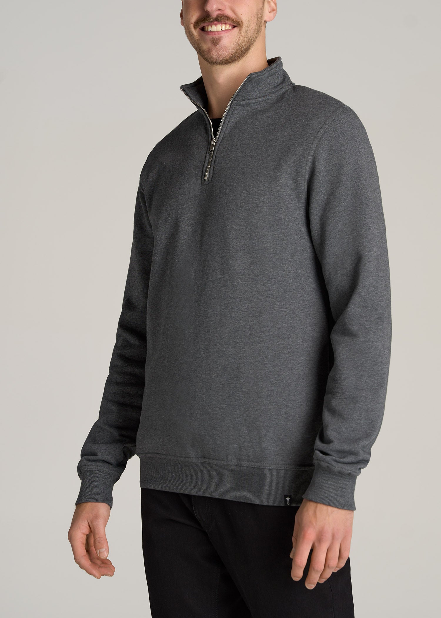 American-Tall-Men-Wearever-Fleece-Quarter-Zip-Sweatshirt-Charcoal-Mix-side