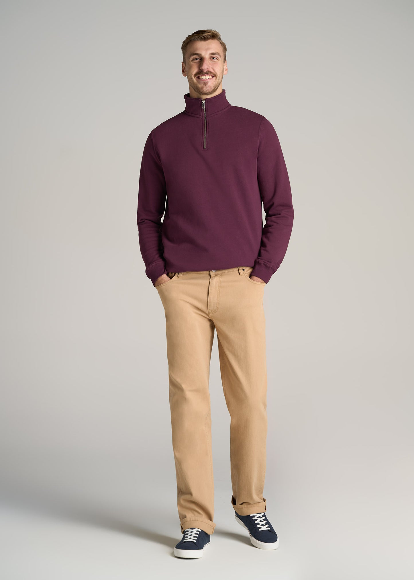     American-Tall-Men-Wearever-Fleece-Quarter-Zip-Sweatshirt-Maroon-full