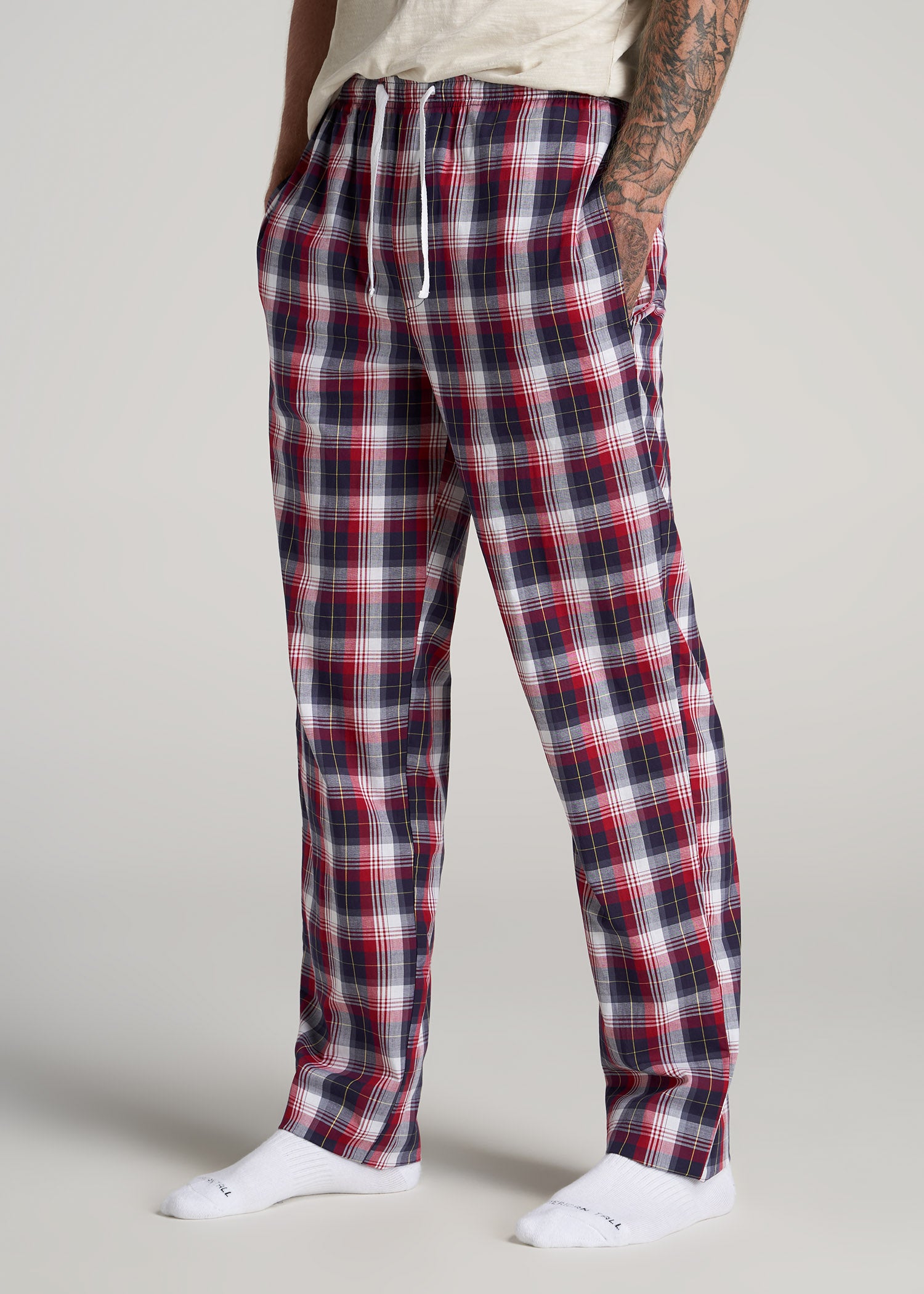 Men's Tall Woven Pajama Dark Blue Red Plaid