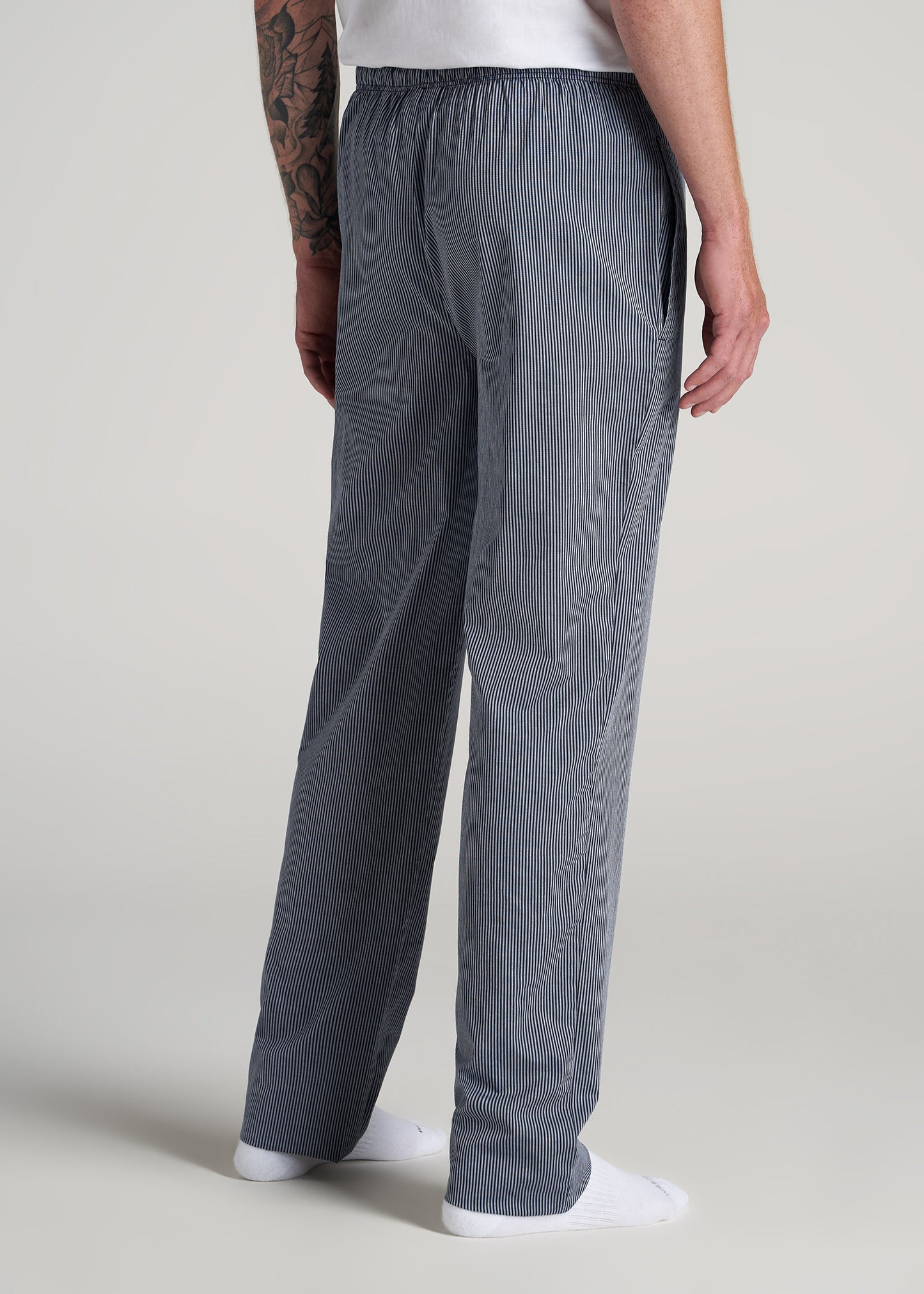 Woven Pajama Pants for Tall Men in Dark Blue Stripe