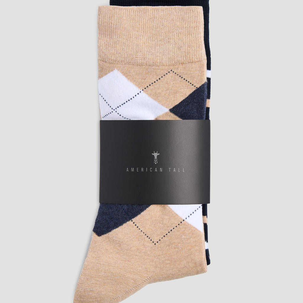 Dress Socks Size 14 to 17 (3-Pack) for Tall Men in Pack E