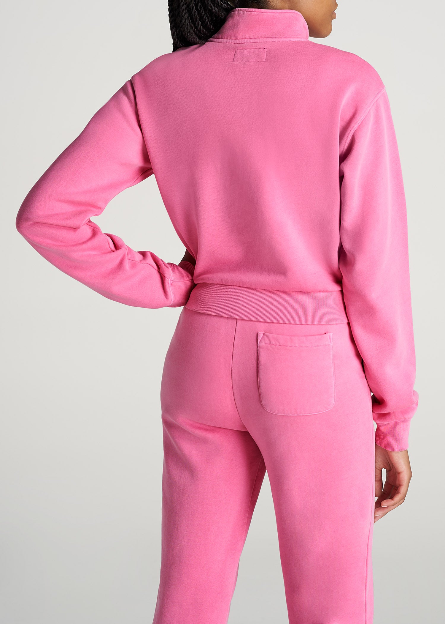 Wearever Fleece Cropped Garment Dye Half Zip Women's Tall Sweatshirt in  Bubblegum Pink