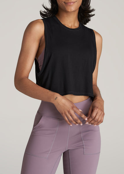 Athletic Cropped Muscle Tank Top for Tall Women in Grey Mix