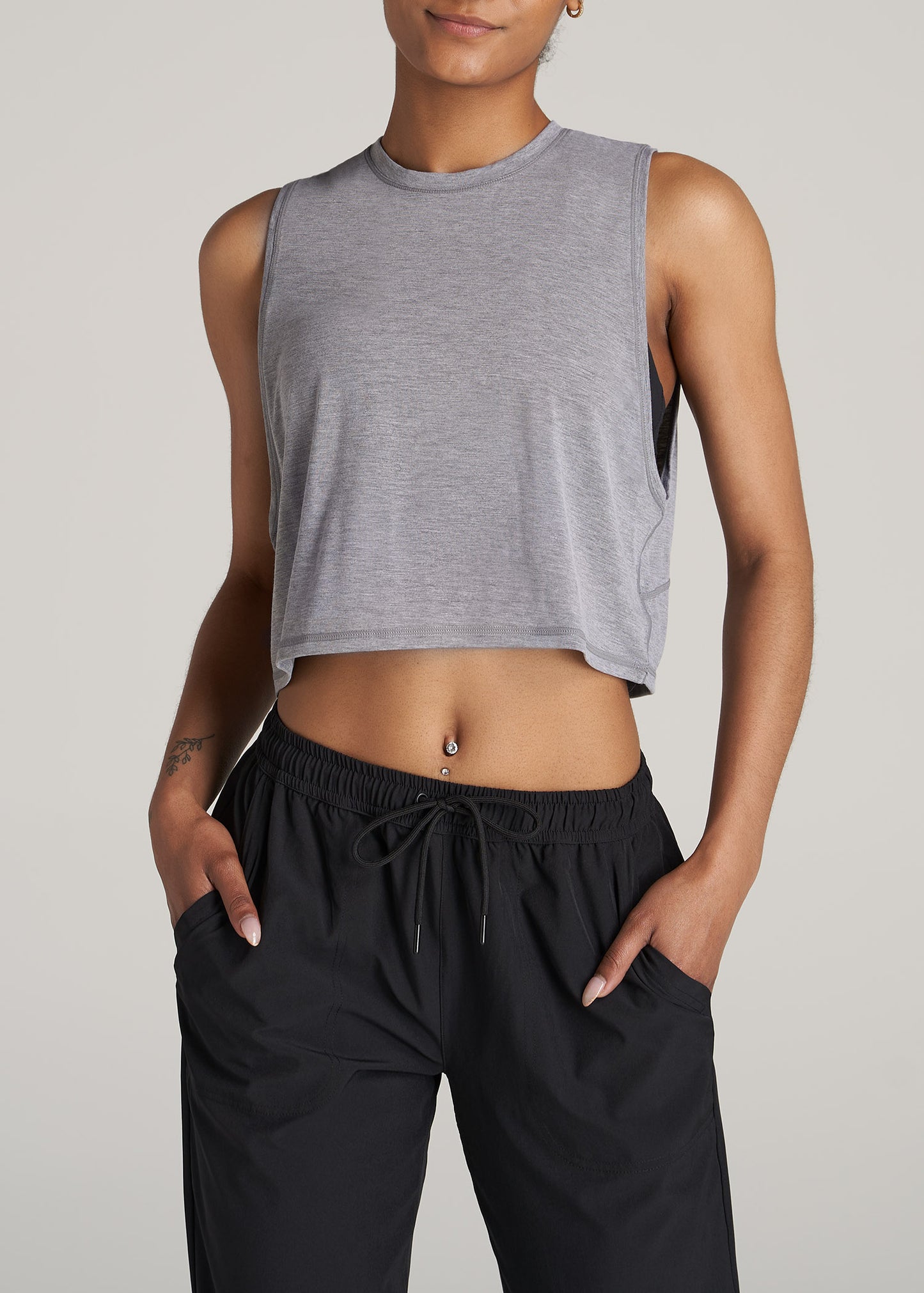 Athletic Cropped Muscle Tank Top for Tall Women in Grey Mix