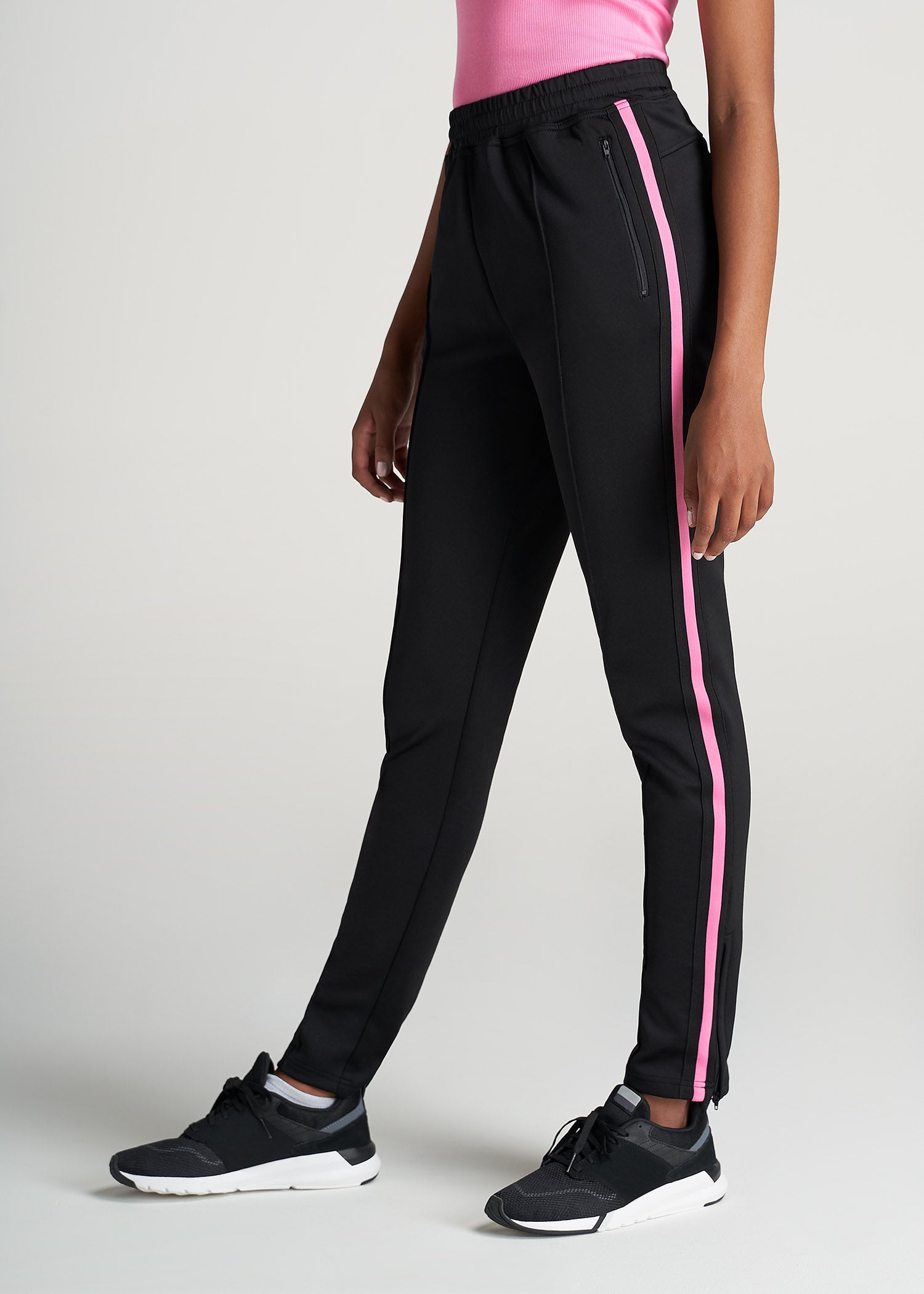 American-Tall-Women-Athletic-StripePant-Black_Pink-side
