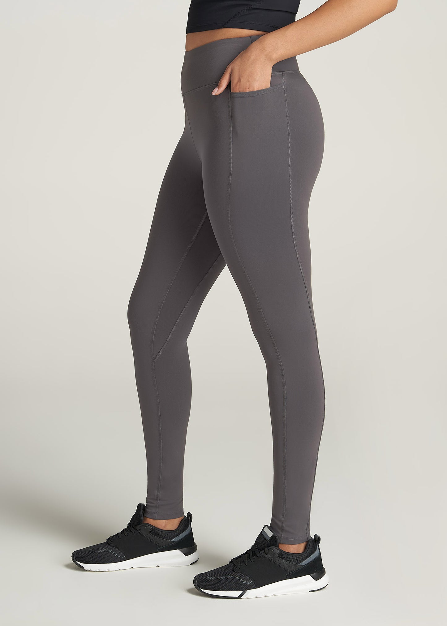 Soft Ankle Leggings with Side Pockets Members Mark Small Charcoal