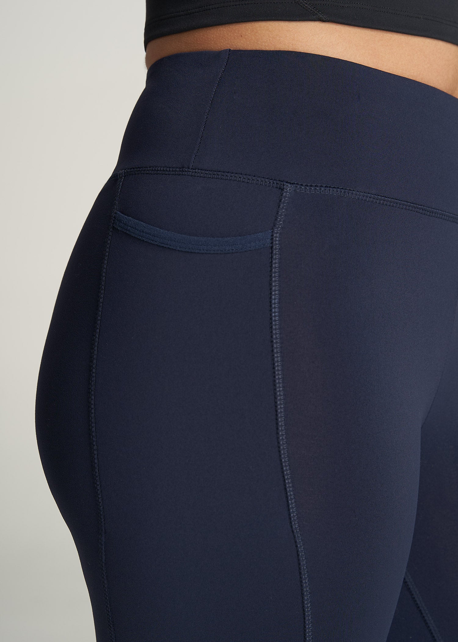 Women's High Waisted Workout Leggings with Inside Pockets - Navy Blue / XS