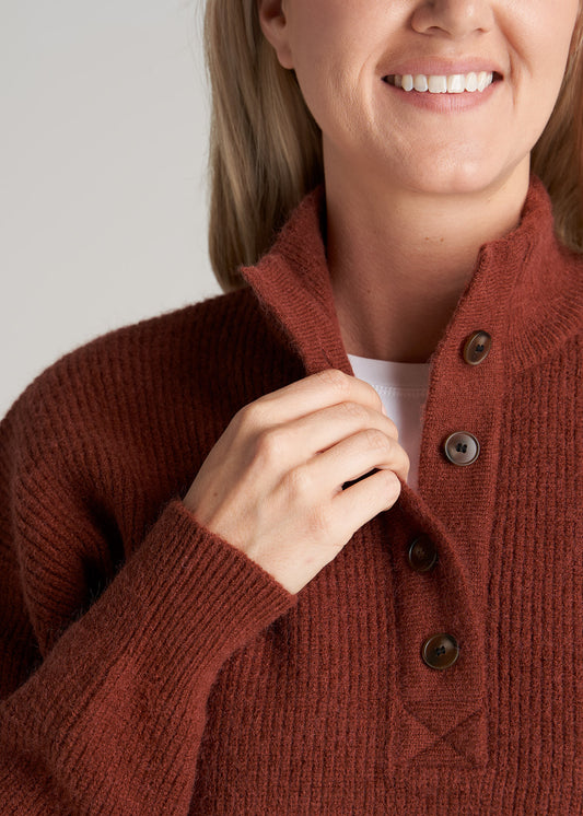    American-Tall-Women-Button-Front-Mock-Neck-Sweater-Copper-detail