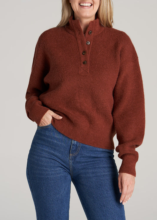       American-Tall-Women-Button-Front-Mock-Neck-Sweater-Copper-front