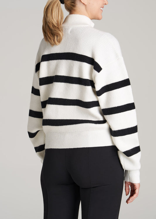       American-Tall-Women-Button-Front-Mock-Neck-Sweater-Off-White-Black-Stripe-back