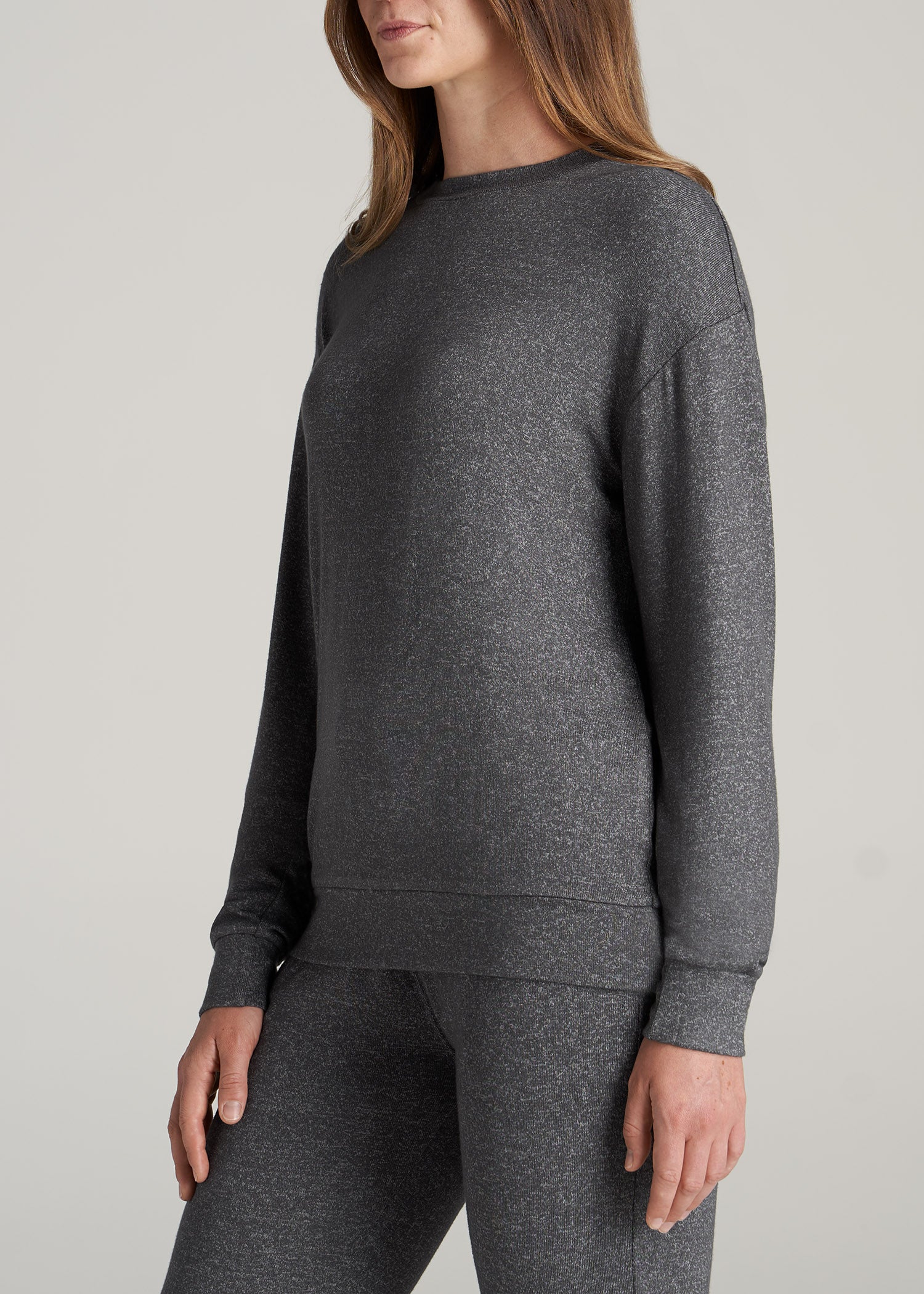 Women's Tall Cozy Lounge Crewneck With Ribbing Charcoal Mix – American Tall