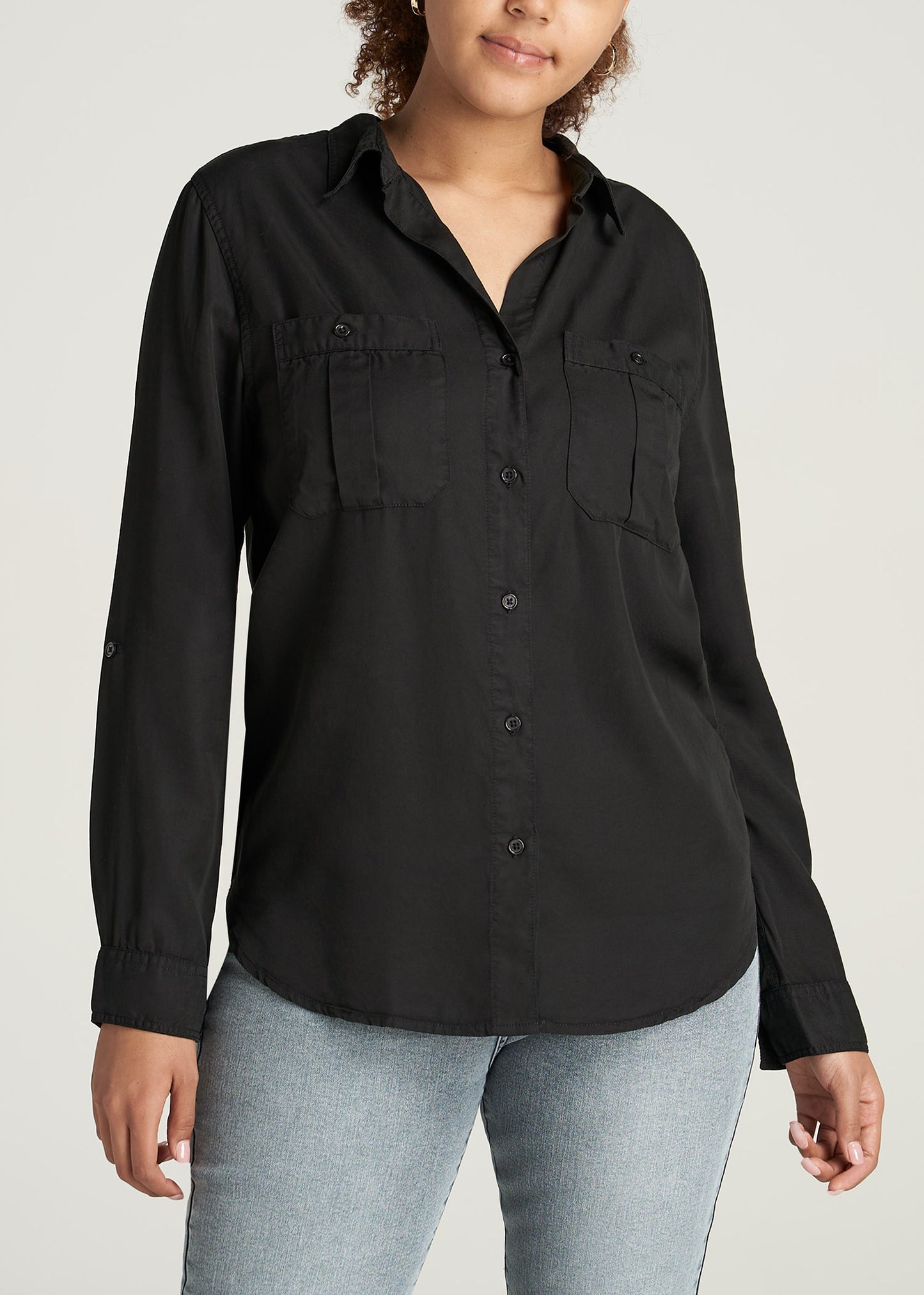    American-Tall-Women-Classic-Fit-Tencel-Shirt-Black-front
