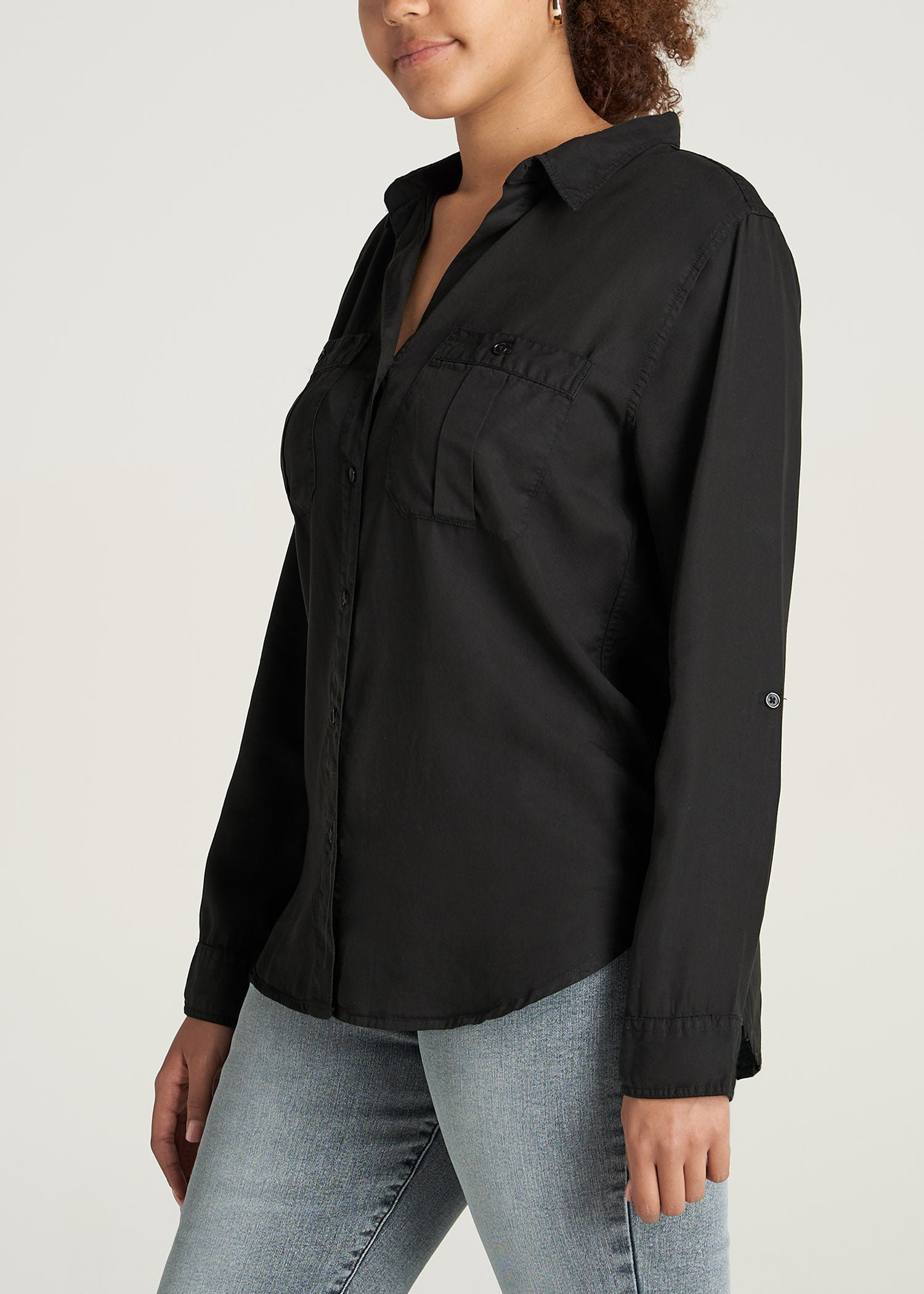    American-Tall-Women-Classic-Fit-Tencel-Shirt-Black-side