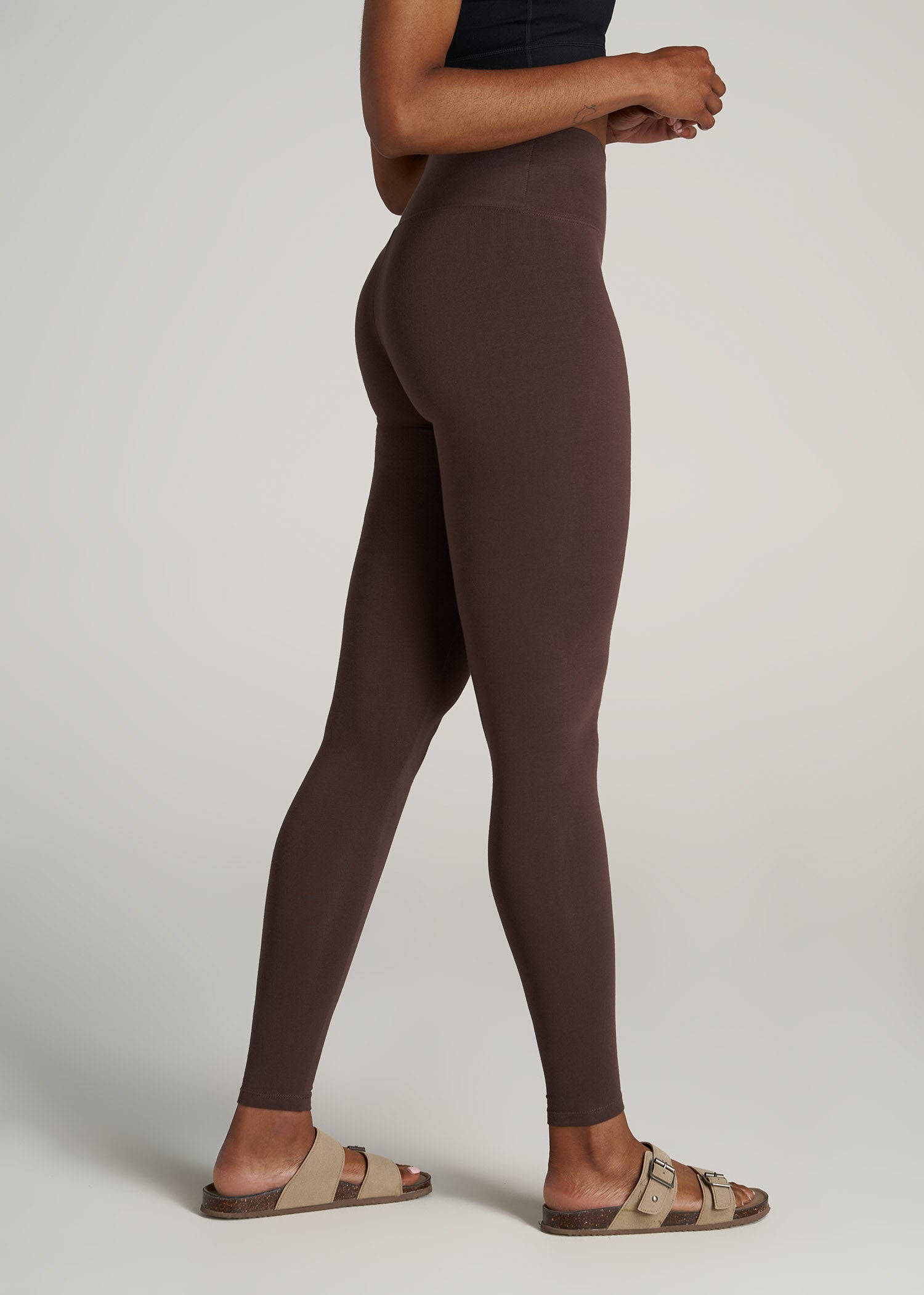 Buy Vetements Girl's Cotton Solid Ankle Legging Color Dark Brown