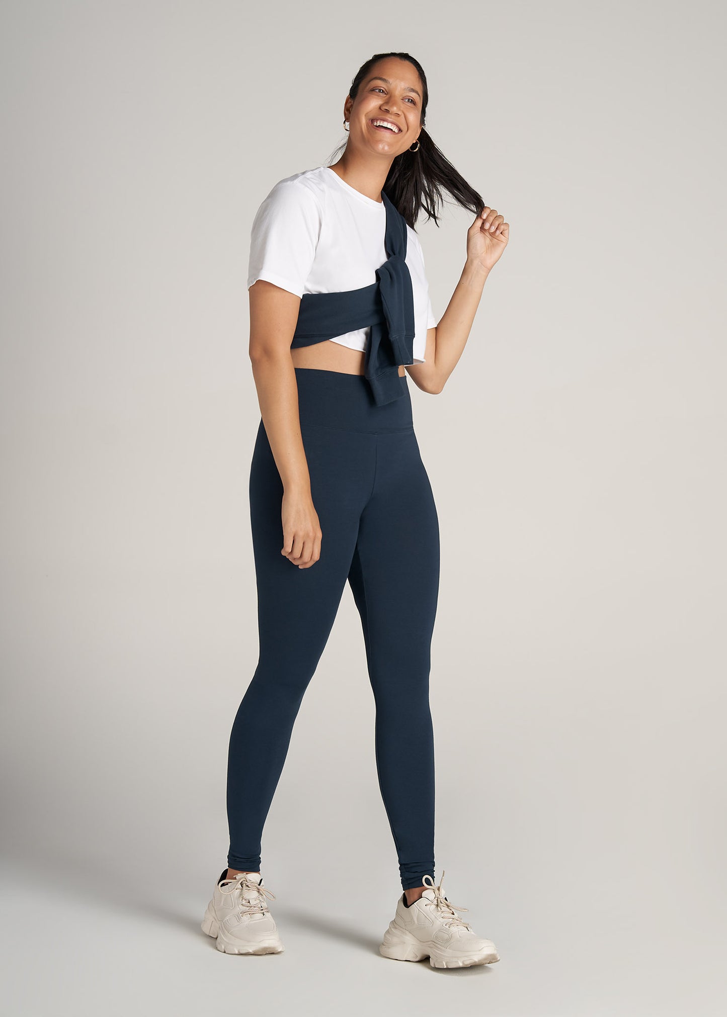 Extra Long Navy Stretch Leggings  Made For Tall Women - HEIGHT-OF-FASHION