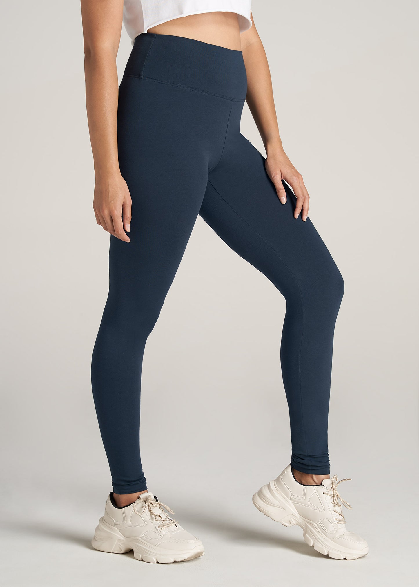 GO COLORS Womens Slim Fit Cotton Ankle Length Leggings - Tall (Navy_M)