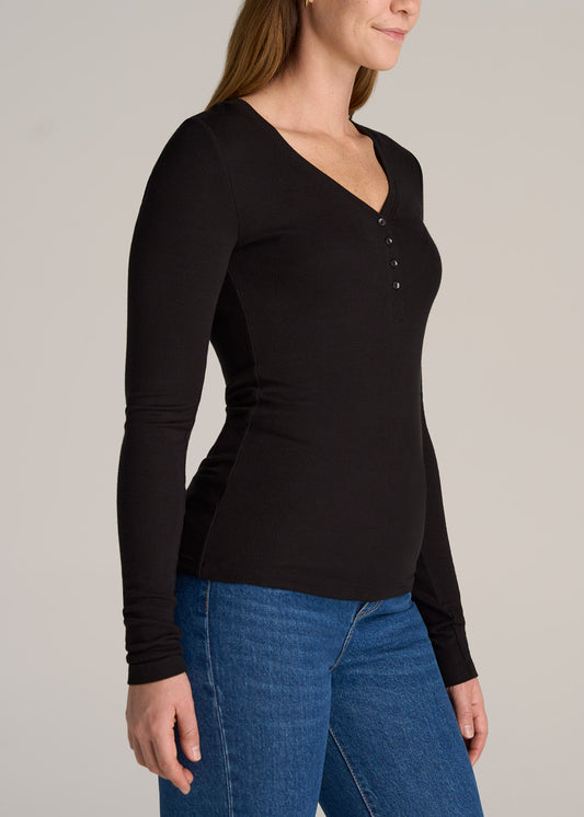       American-Tall-Women-FITTED-Ribbed-Long-Sleeve-Henley-Black-side