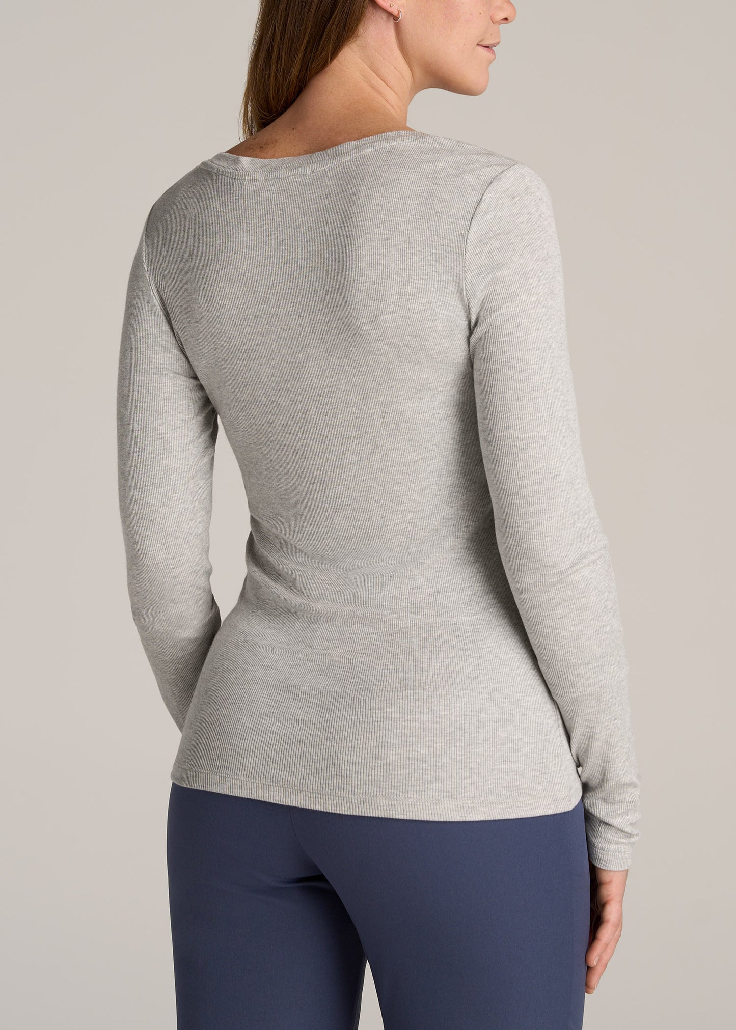 Tall Women's FITTED Ribbed Long Sleeve Henley in Grey Mix