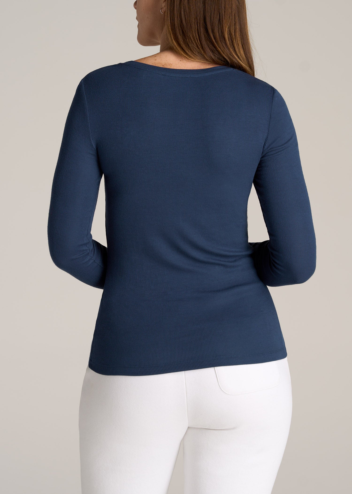 Tall Women's FITTED Ribbed Long Sleeve Henley in Navy
