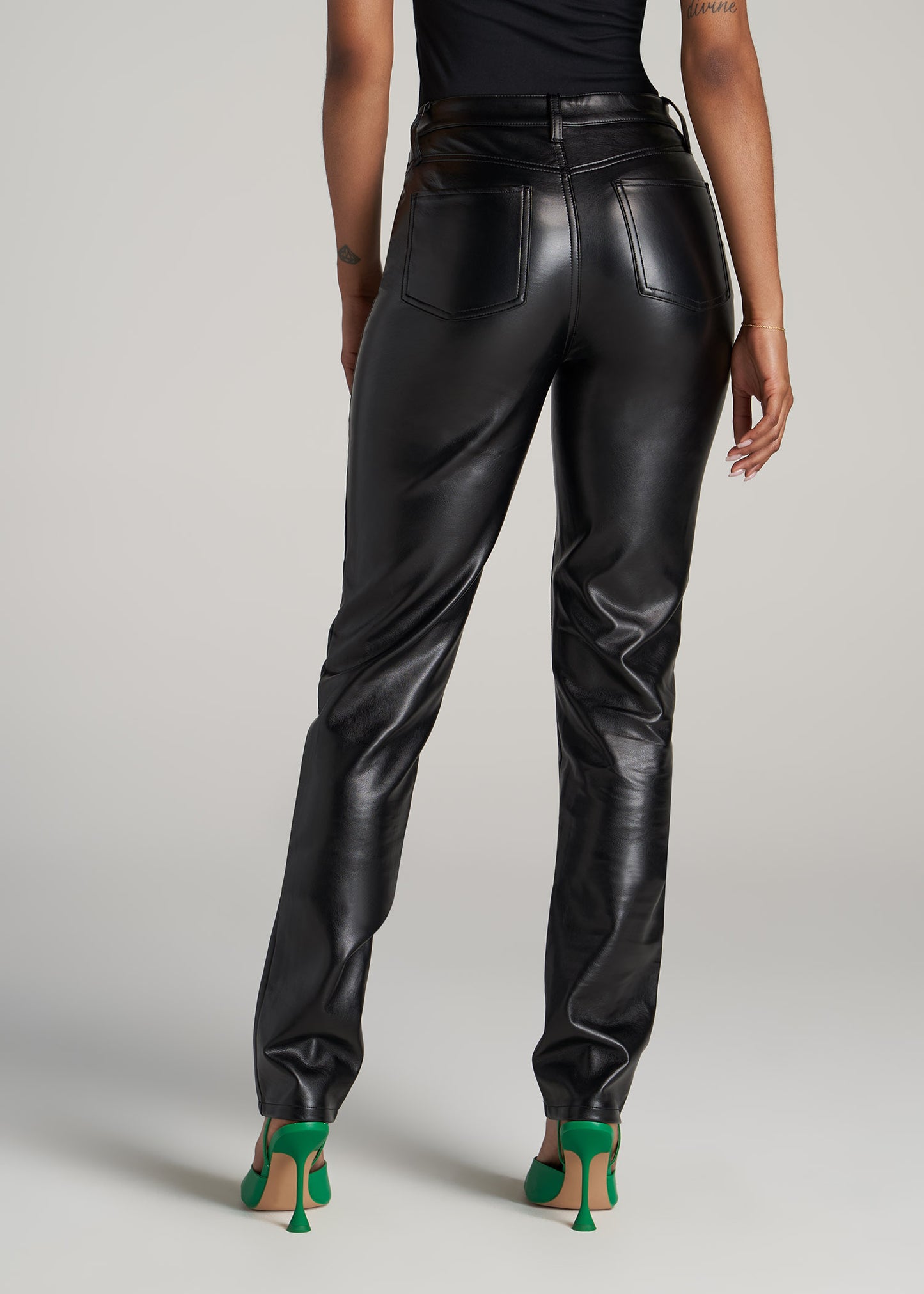 High Waist Stretch Black Leather Slim Fit Faux Leather Pants For