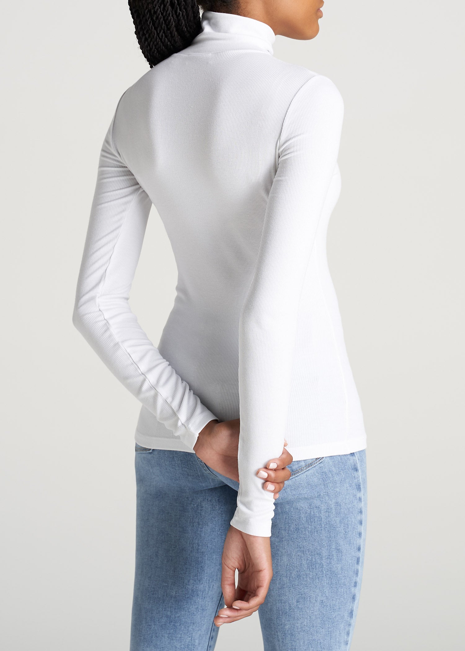 Tall Women's FITTED Long Sleeve Ribbed Turtleneck Tee in White
