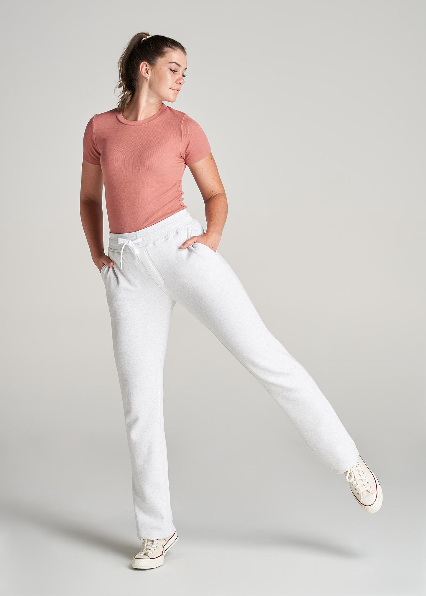 Women Tall Fleece Open Bottom Pant - Heather Cloud White – American Tall