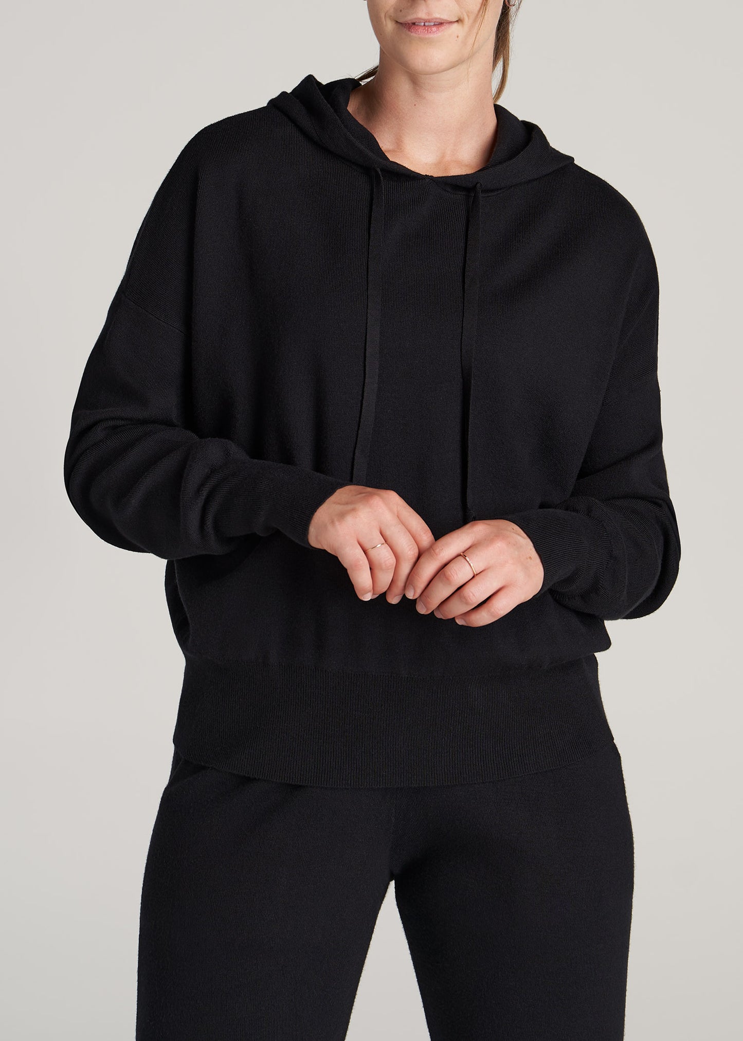     American-Tall-Women-Knit-Lounge-Hoodie-Black-front