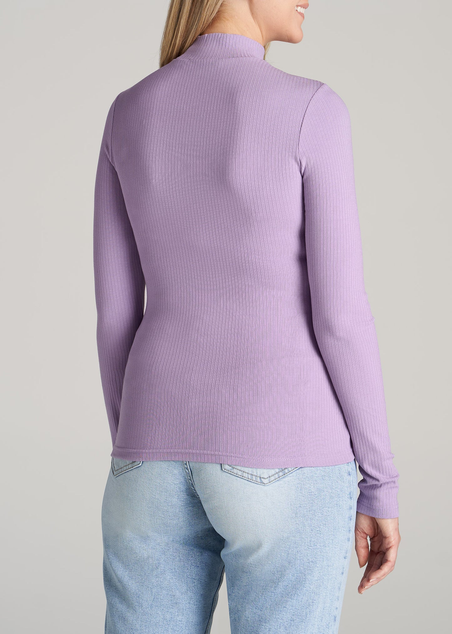 Long Sleeve Mock Neck Ribbed Top Lavender Frost | American Tall