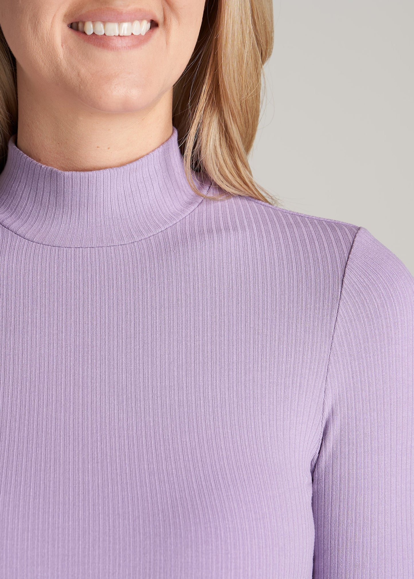 Long Sleeve Mock Neck Ribbed Top for Tall Women in Lavender Frost