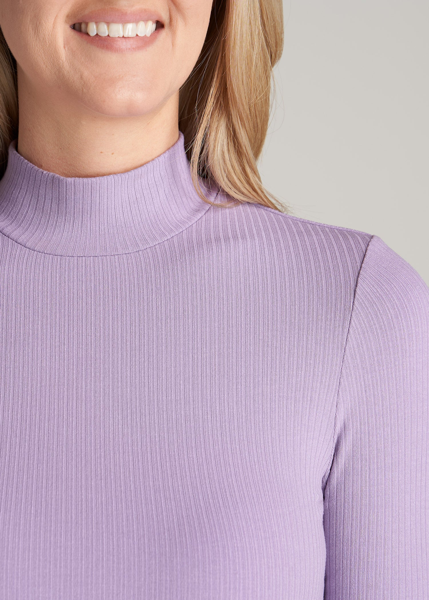 High Neck Lilac Crinkle Top With Long Sleeve & Thumbholes / Ultra Body  Hugging 