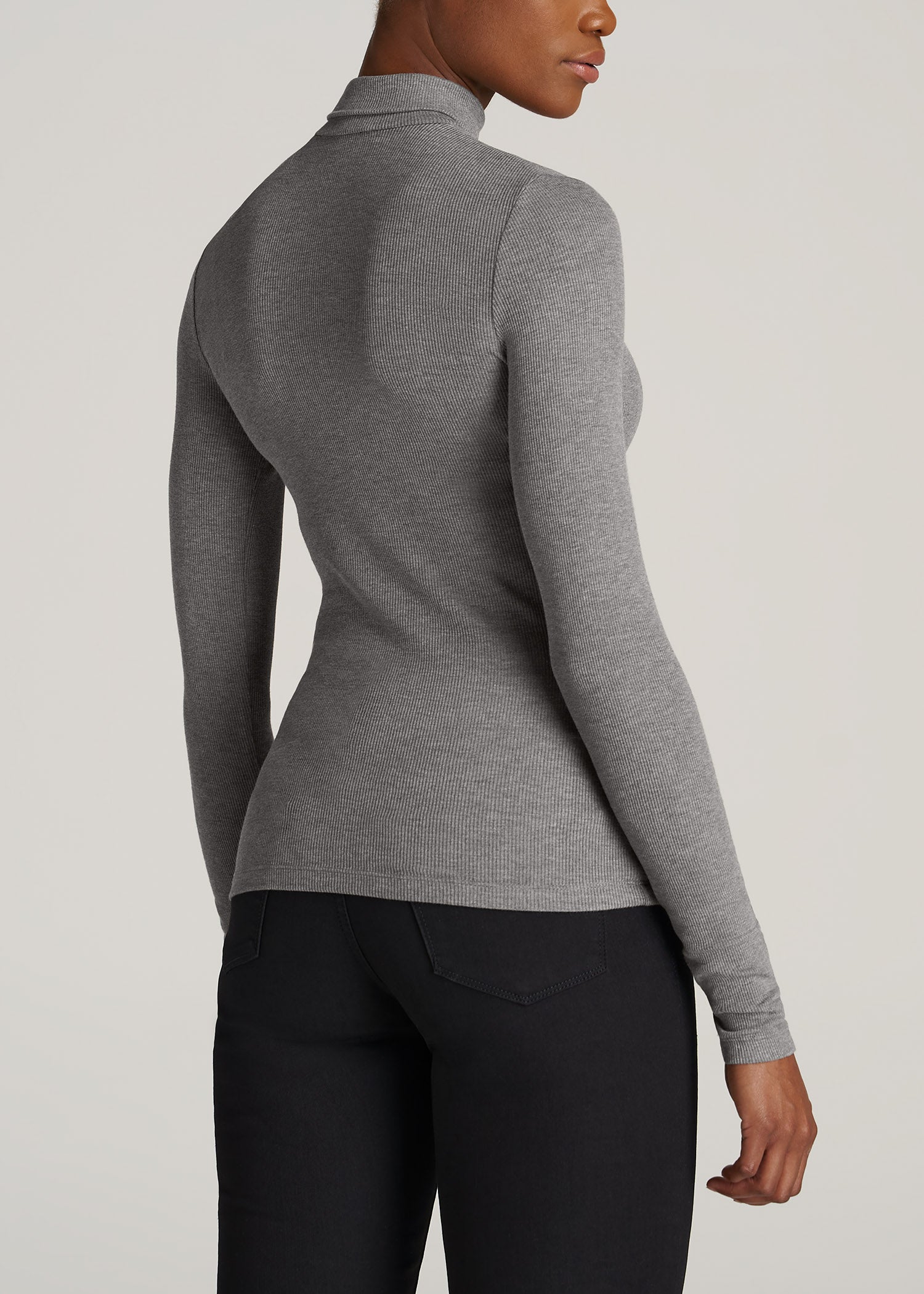 Tall Women's FITTED Long Sleeve Ribbed Turtleneck Tee in Mid Grey Mix