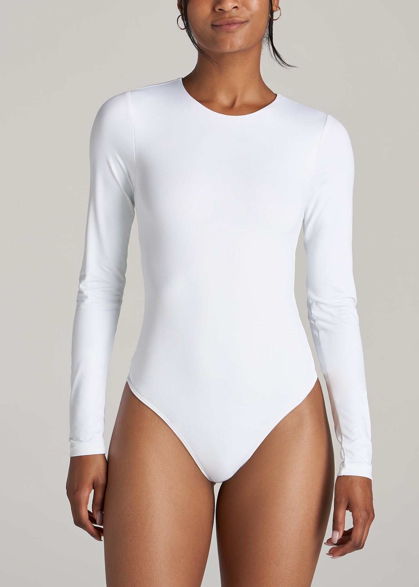 Long Sleeve Bodysuit for Tall Women in Bright White