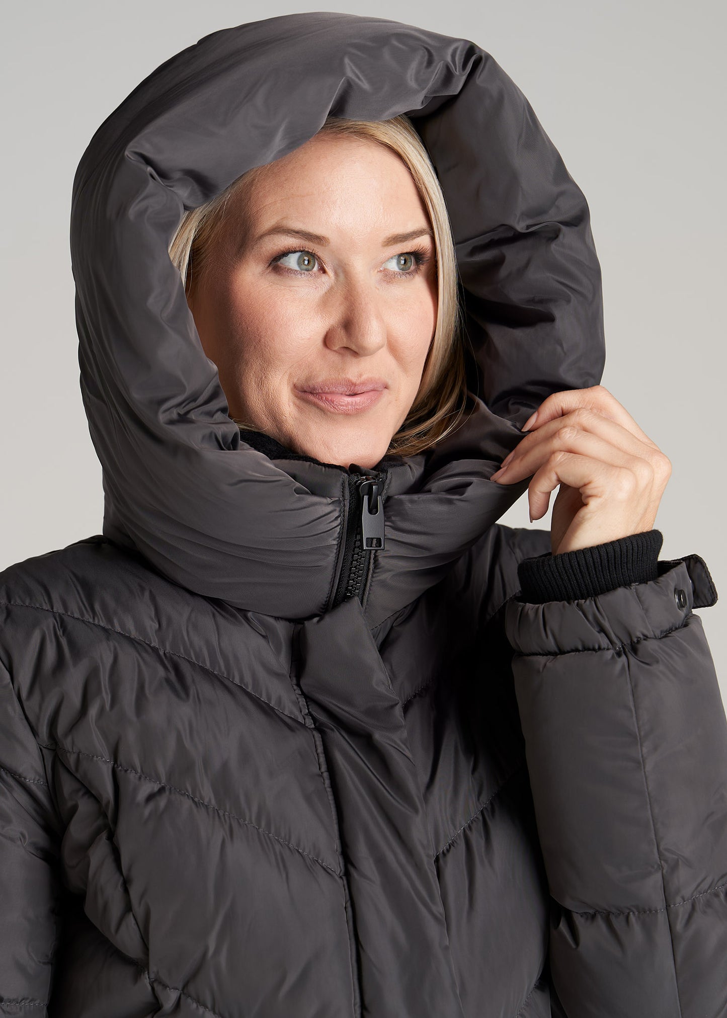 Women's Tall American Tall Point Zero Long Hooded Puffer Graphite