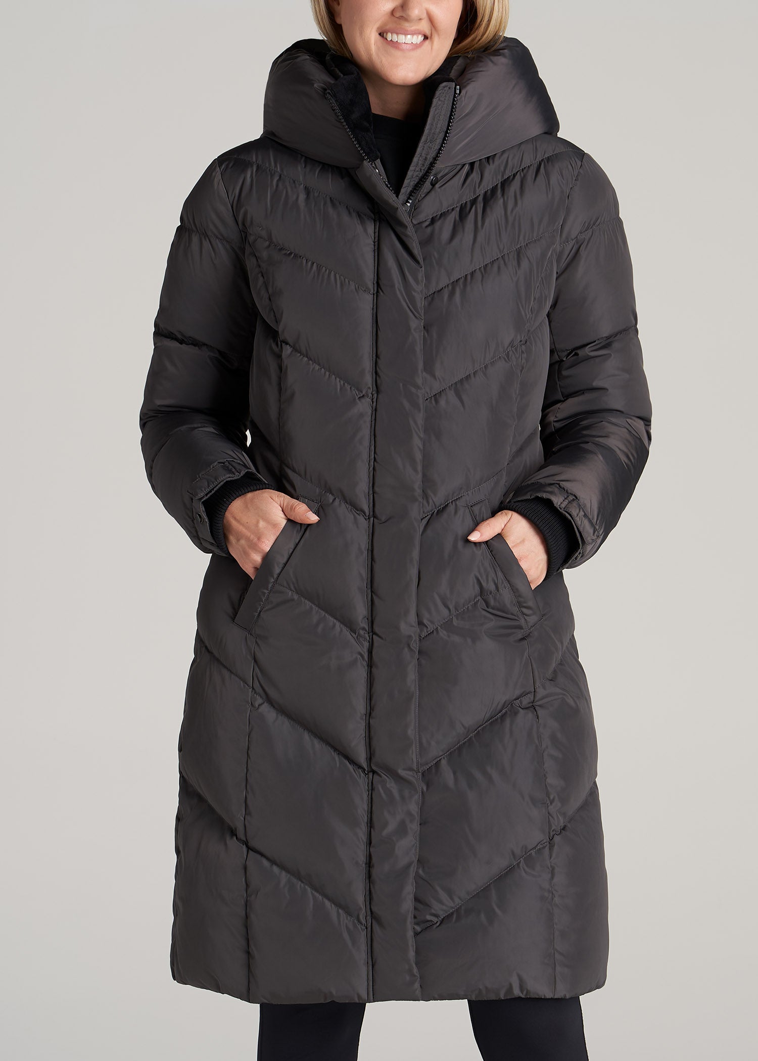    American-Tall-Women-Long-hooded-Puffer-Graphite-front