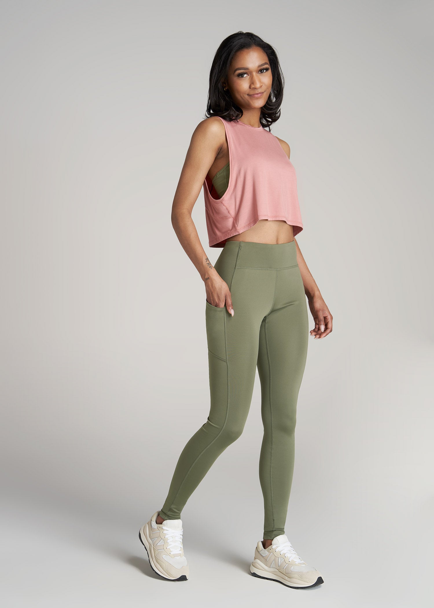 Super model high-waisted extra long leggings @Breathm-lake green