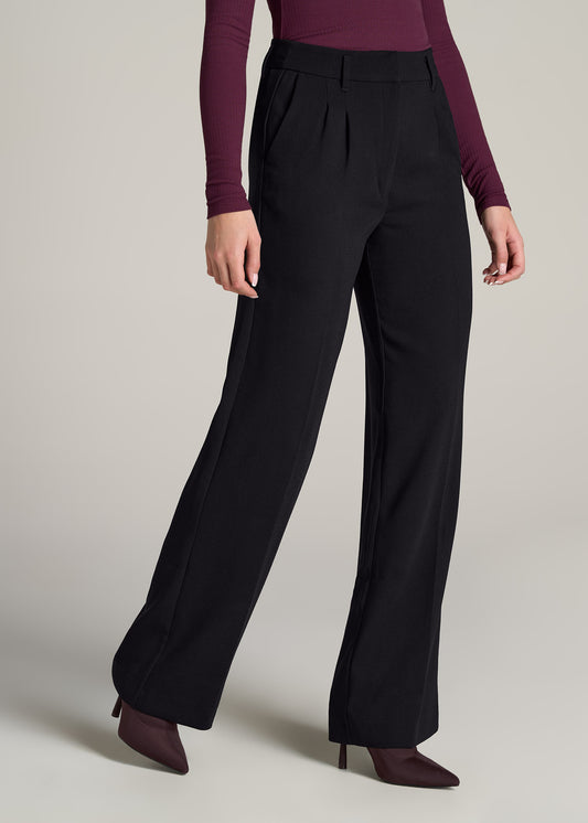 Pleated WIDE Leg Dress Pants for Tall Women in Midnight Green