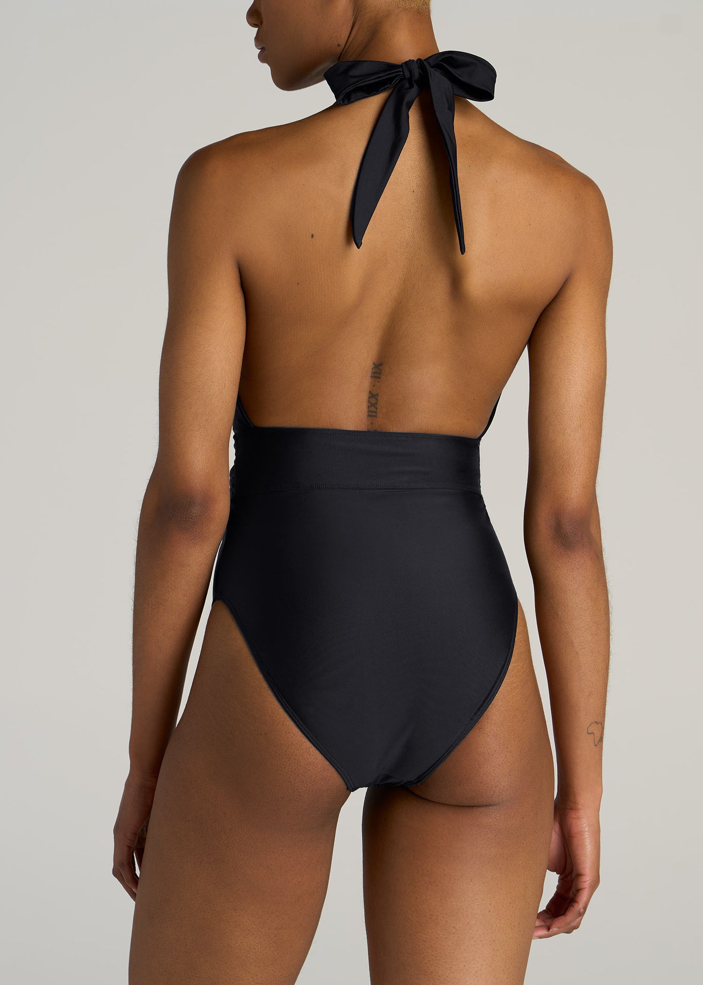 American-Tall-Women-Plunging-Halter-Swimsuit-Black-back