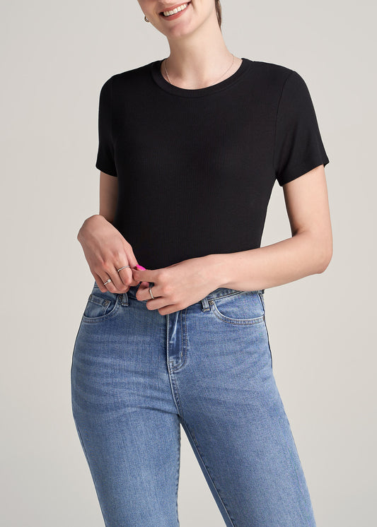 American-Tall-Women-Ribbed-Tee-Black-front