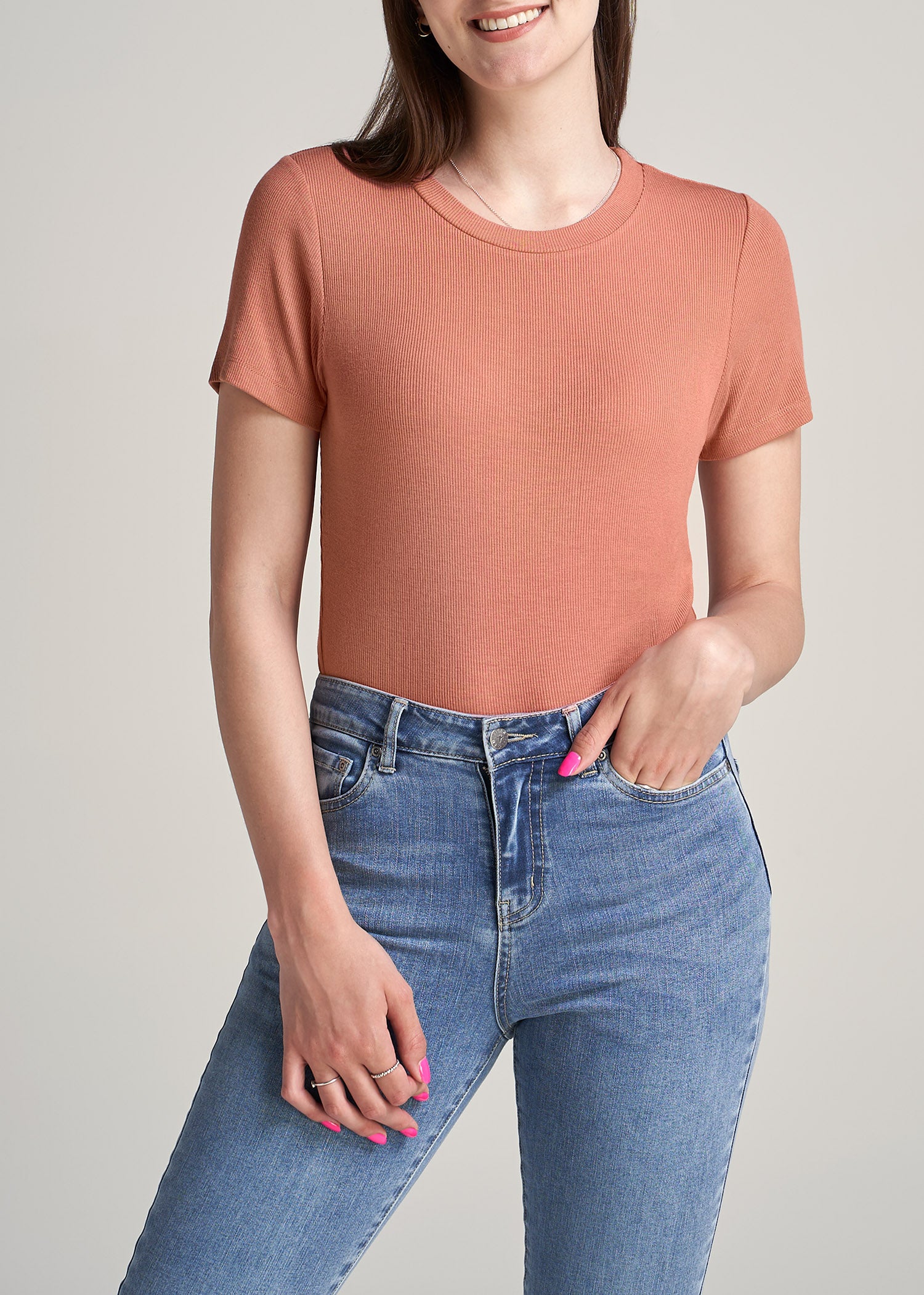 American-Tall-Women-Ribbed-Tee-ClaySunrise-front