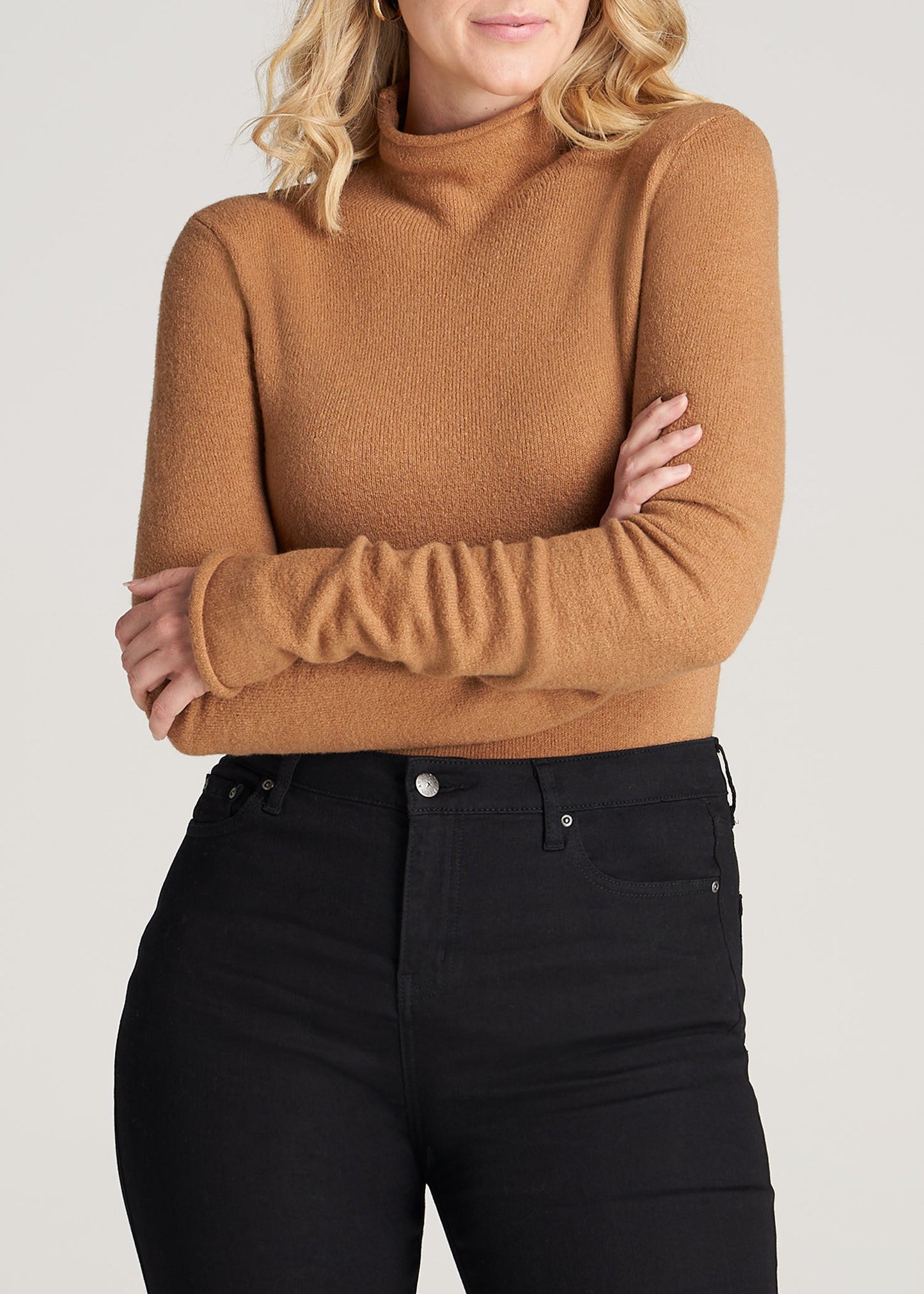 American-Tall-Women-Rolled-MockNeck-Sweater-Caramel-front
