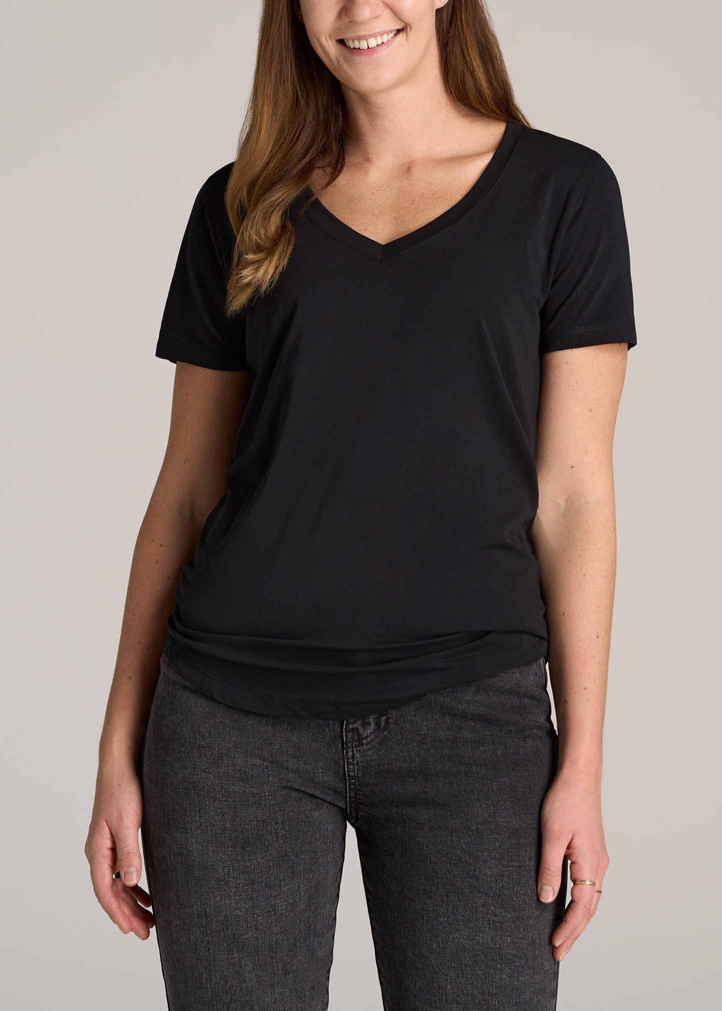 Women's Tall V-Neck Tee Shirts: Black Scoop Neck Tee | American Tall