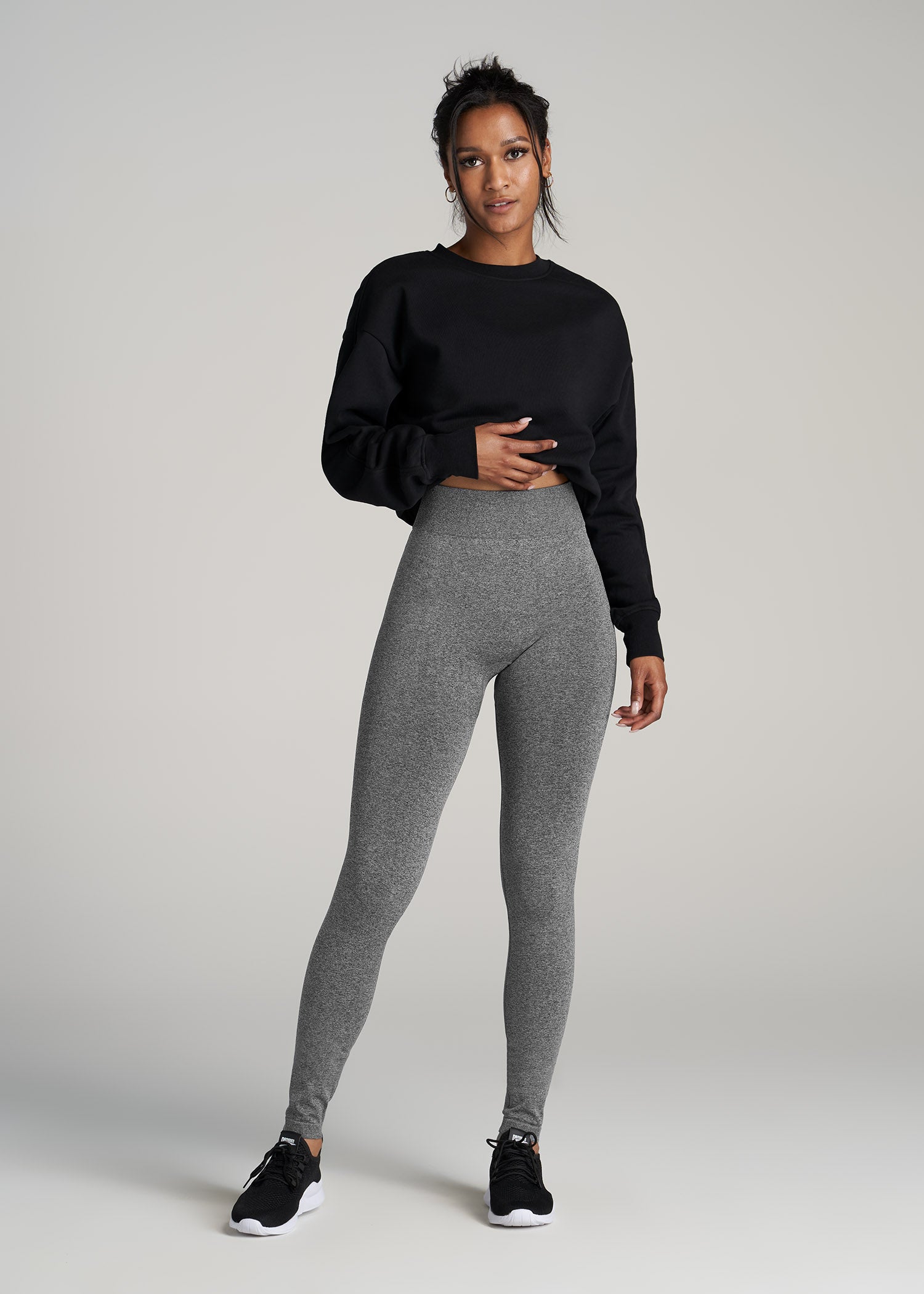 Women's Tall Seamless Compression Legging Black Grey Heather American