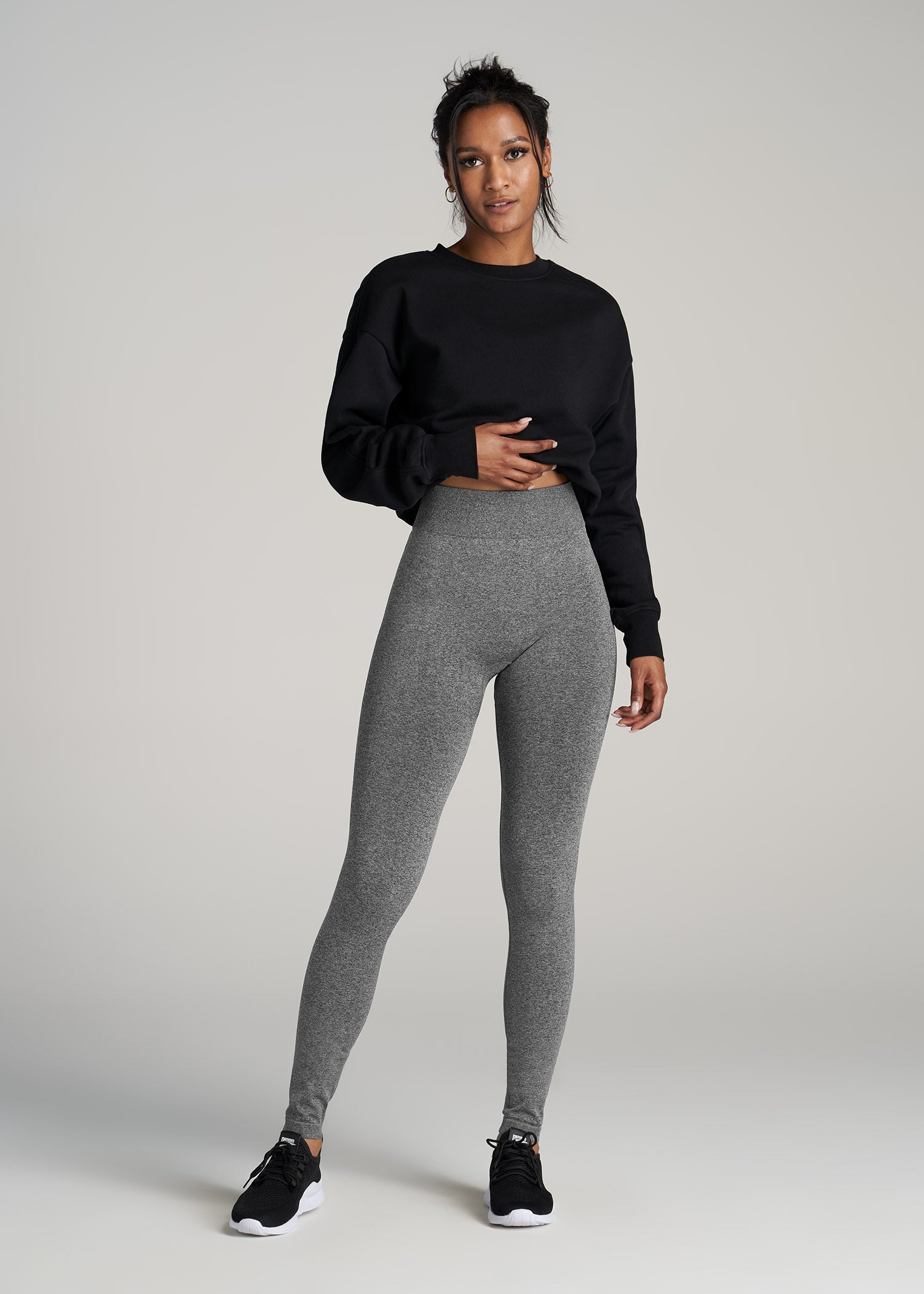 Seamless Leggings for Tall Women in Black & Grey Heather